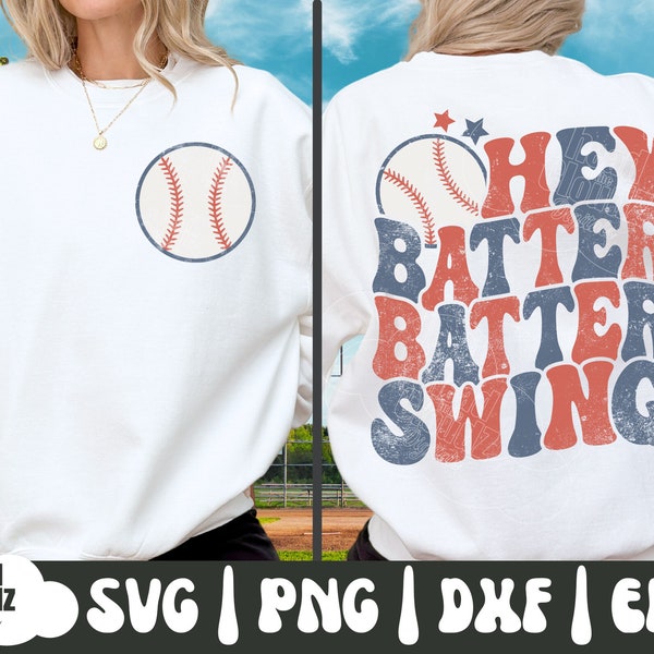 Hey Batter Batter Swing SVG | Hey Batter Batter Swing PNG | Baseball Svg | Baseball Png | Baseball Vibes | Baseball Season | Retro Baseball