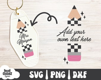 Customizable Checker Teacher Pencil SVG | PNG | DXF | Retro Motel Keychain Svg | Retro Motel Keychain Png | Keychain Svg | Keychain Pn