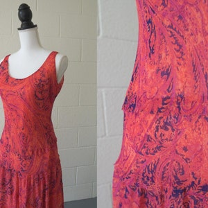 Pink Paisley Dress Vintage Boho Shift Dress Size 8 image 1