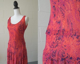 Pink Paisley Dress | Vintage Boho Shift Dress | Size 8