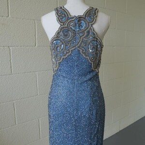 80s Vintage Formal Dress Black Tie Oleg Cassini Dress Fully Beaded Blue Beaded Dress Size 6 image 6