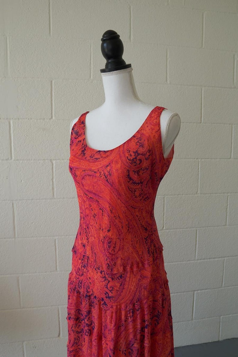 Pink Paisley Dress Vintage Boho Shift Dress Size 8 image 8