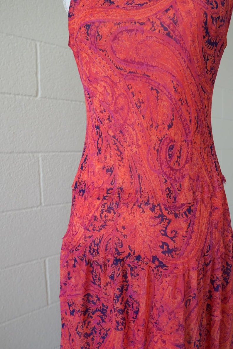 Pink Paisley Dress Vintage Boho Shift Dress Size 8 image 7