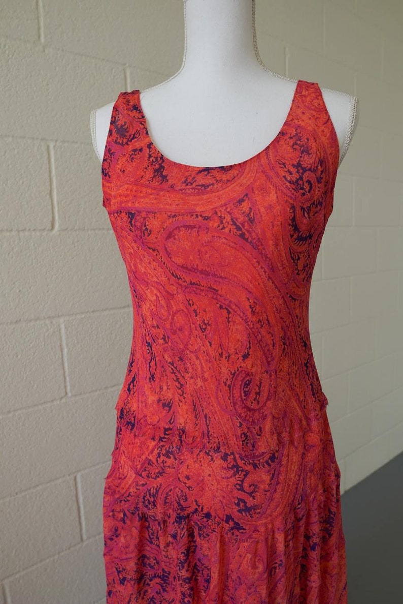 Pink Paisley Dress Vintage Boho Shift Dress Size 8 image 2