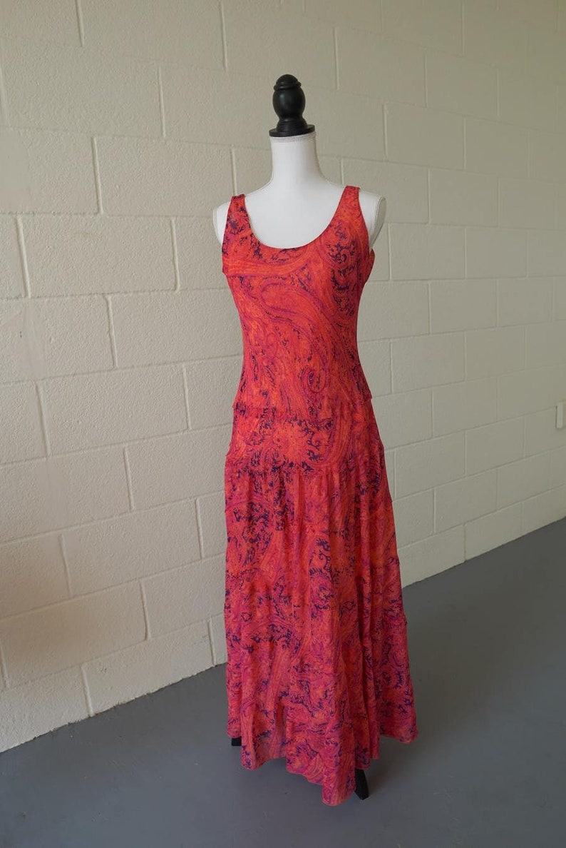 Pink Paisley Dress Vintage Boho Shift Dress Size 8 image 3
