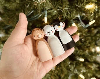 Winter Animals Wooden Peg Dolls | Christmas Stockings Stuffers