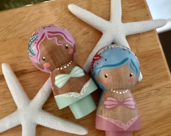 Kokeshi Mermaid Peg dolls | Wooden Toys | Dollhouse Dolls