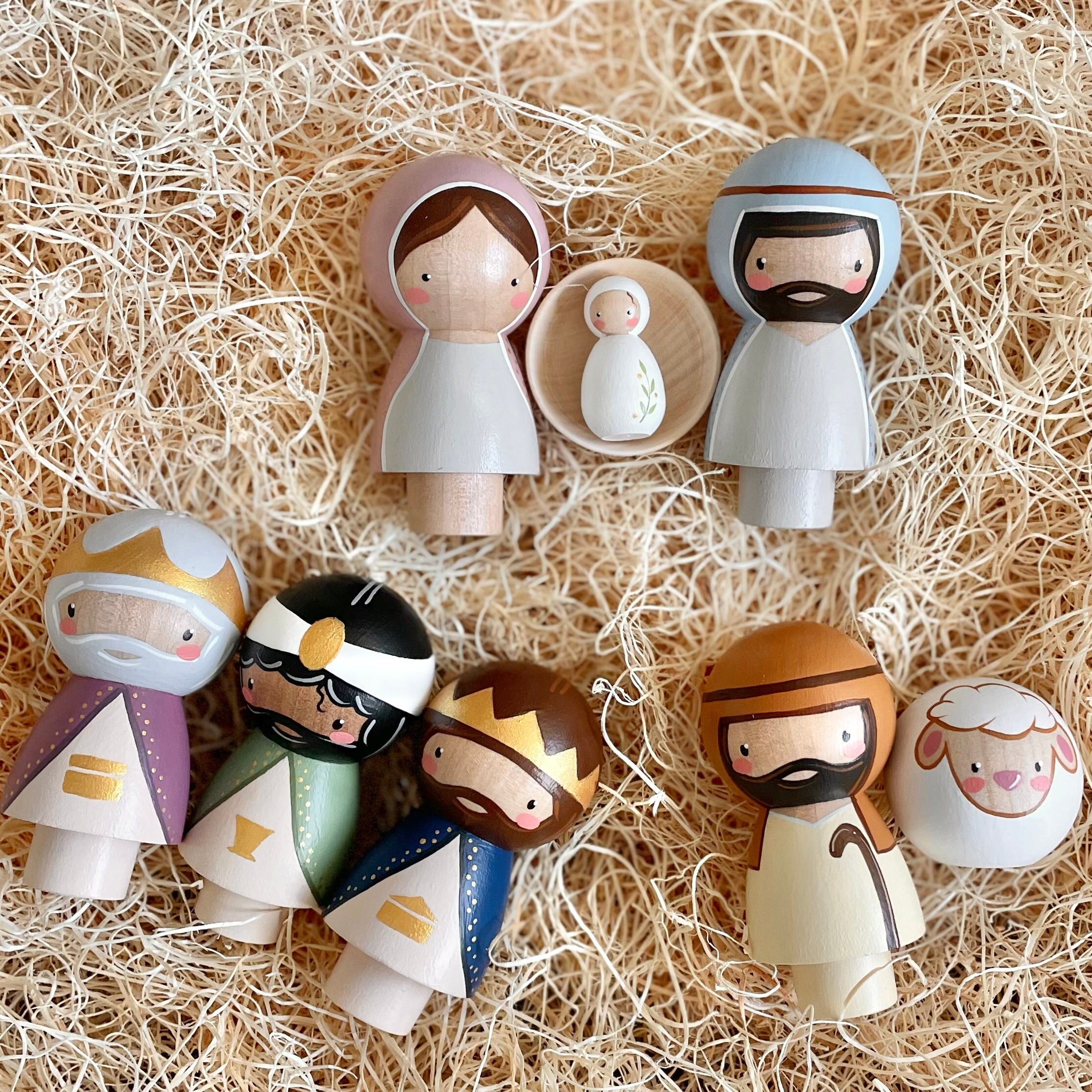 Wooden Christmas Nativity Set Kokeshi Style Christmas Etsy