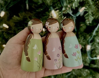 Peg dolls with butterflies and flowers | Wooden Toys | Nursery Decor | Christmas Gifts