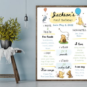 Fully Editable Milestone Board Template | Winnie the Pooh | Classic Pooh First Birthday Board | 1st Bday Party Decor | 8x10 | 20x30