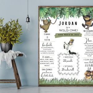 Modello di bacheca Milestone completamente modificabile / Dove vivono le cose selvagge / Bacheca di compleanno Wild One / Decorazione per la festa del 1° compleanno / 8x10 / 16x24 / 20x30