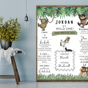 Fully Editable Milestone Board Template | Where the Wild Things Are | Wild One First Birthday Board | 1st Bday Party Decor | 8x10 | 20x30