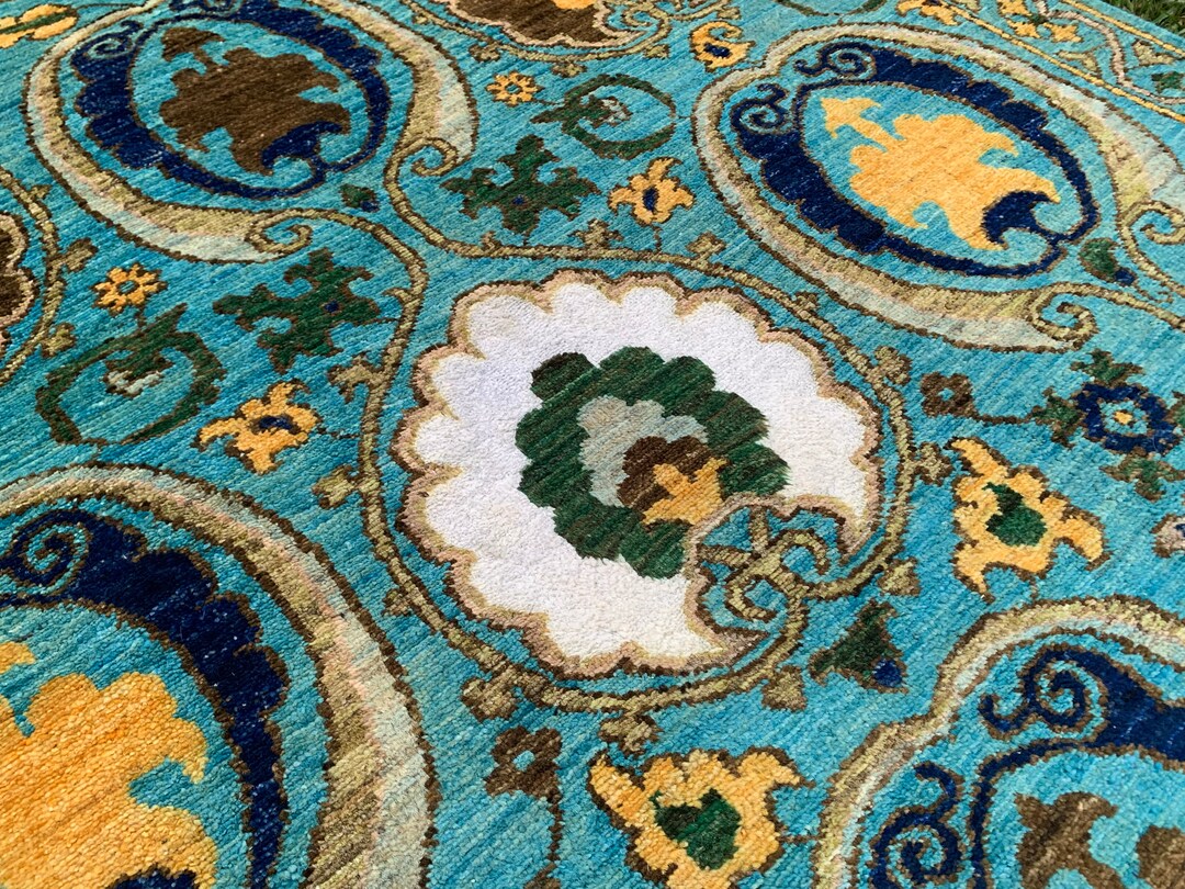 4x6ft. Blue Suzani Rug Handmade Afghan Natural Wool and Dyes Rug Suzani