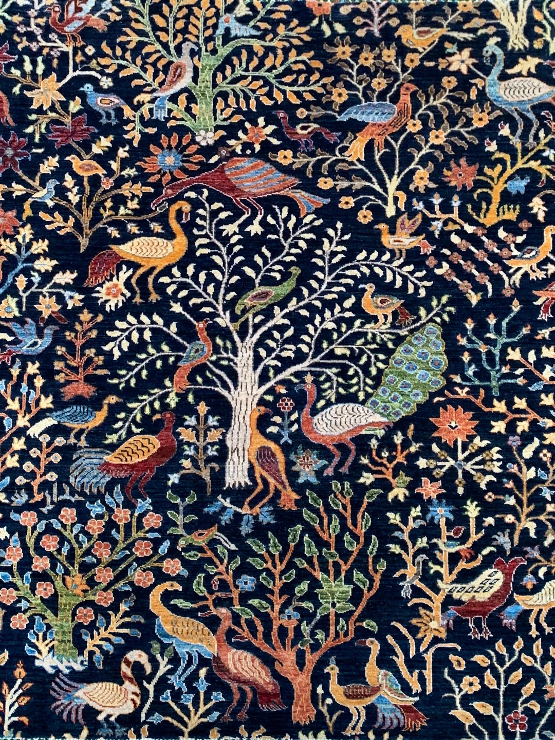 Blue 5x7ft. Bird Area Rug Handmade Afghan Natural Wool Rug Rugs for