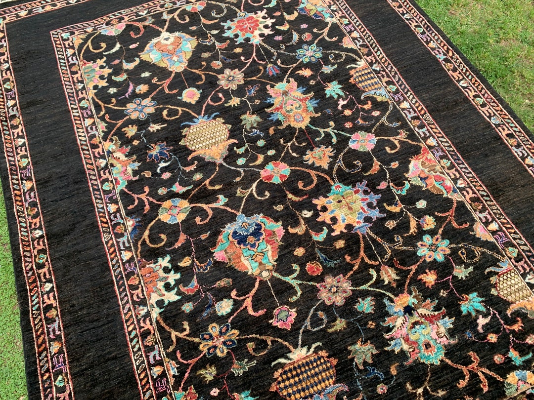 6x8ft. Sultani Rug Afghan Handknotted Natural Black Wool Rug - Etsy