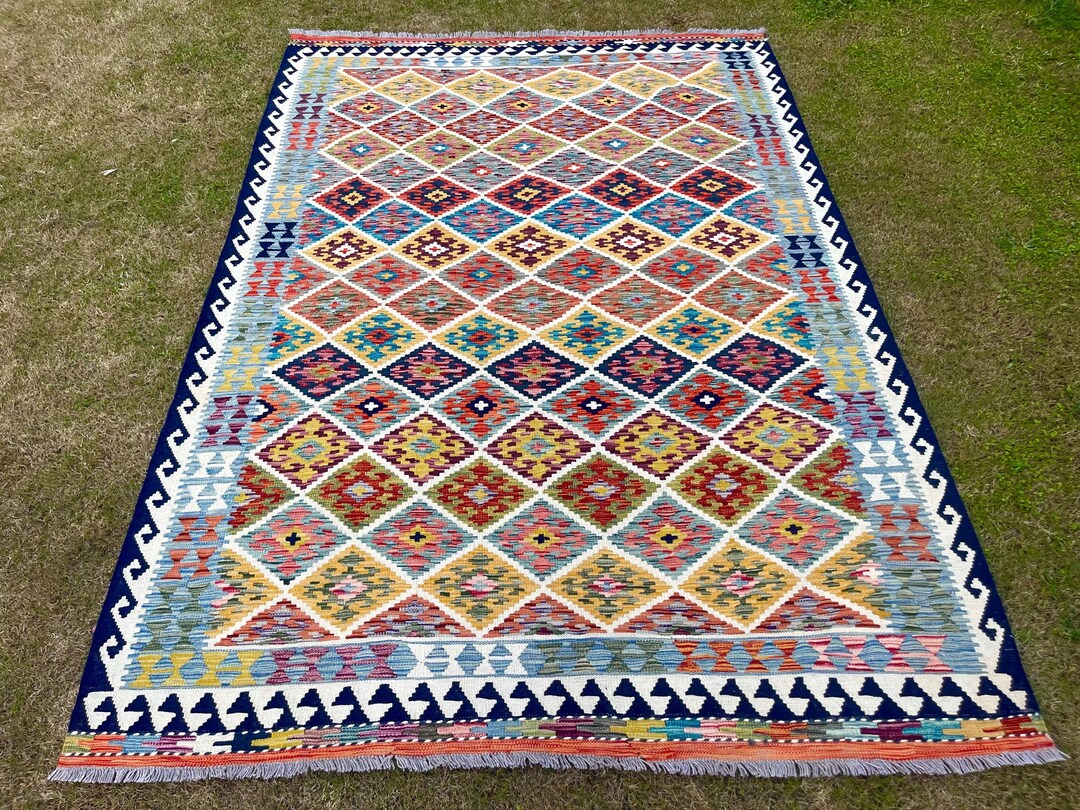 Navy Blue 6x8ft. Kilim Area Rug Handknotted Afghan Rug Afghan Kilim Rug ...