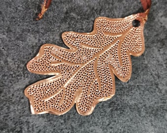 Handmade Sewn Copper Oak Leaf Hanging Ornament