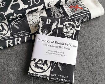 A to z of British Folklore Tea Towel