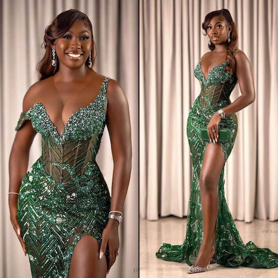 Emerald Green Corset Dress, Evening Gown, Mermaid Prom Dress