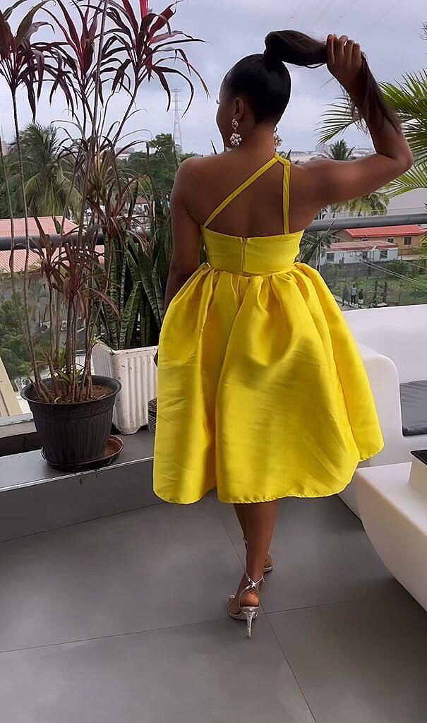 Vibrant Silk Monostrap Asymmetric Midi Dress Bridal Shower Dress