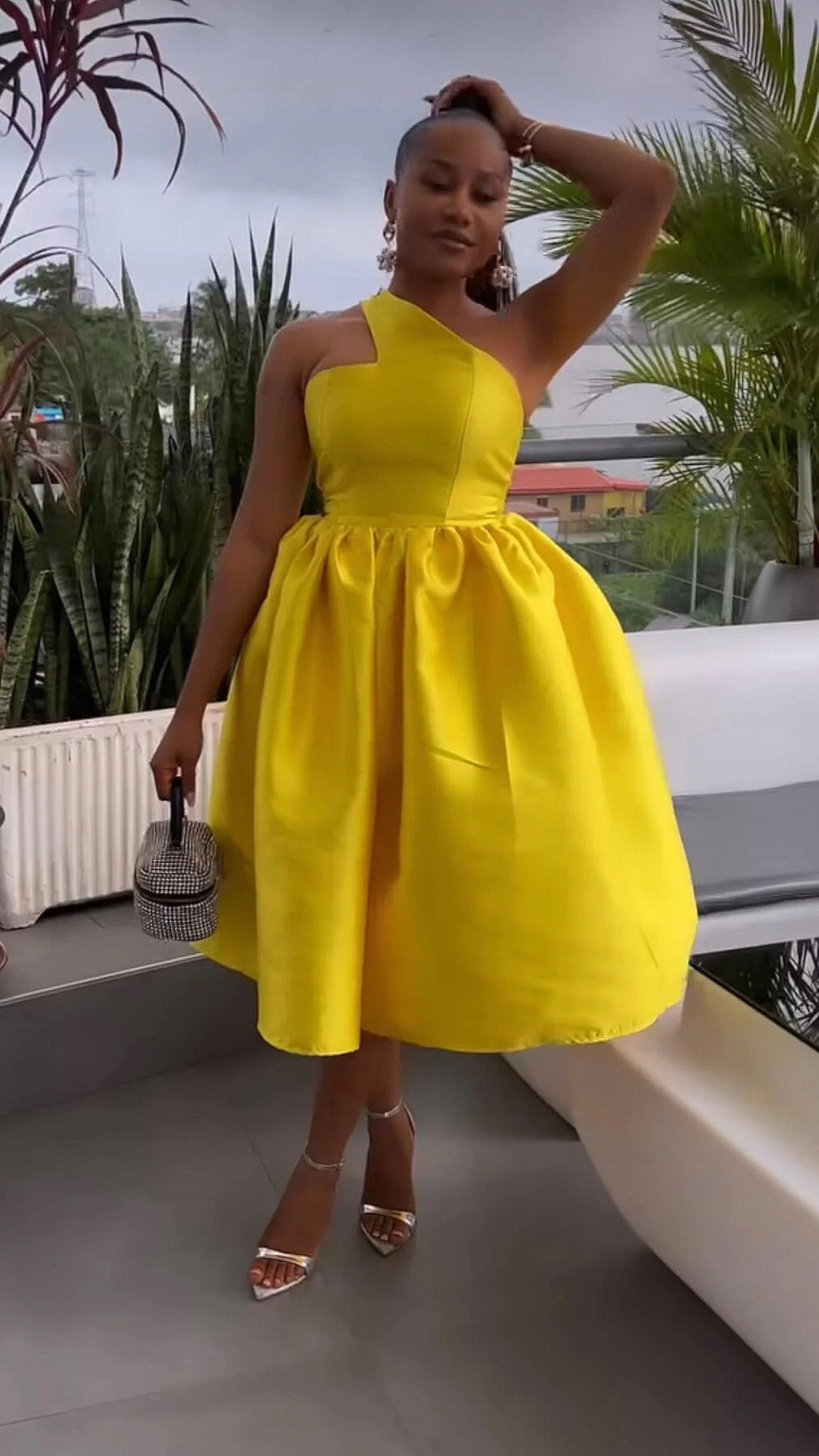 Vibrant Silk Monostrap Asymmetric Midi Dress Bridal Shower Dress