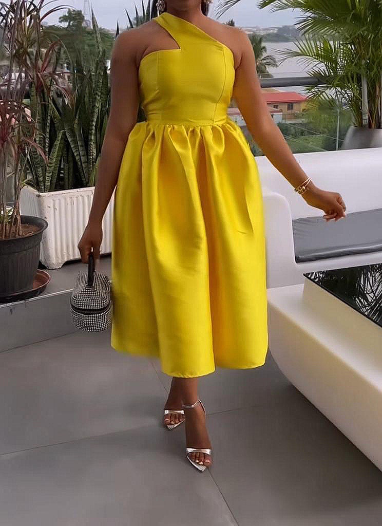 Vibrant Silk Monostrap Asymmetric Midi Dress Bridal Shower Dress