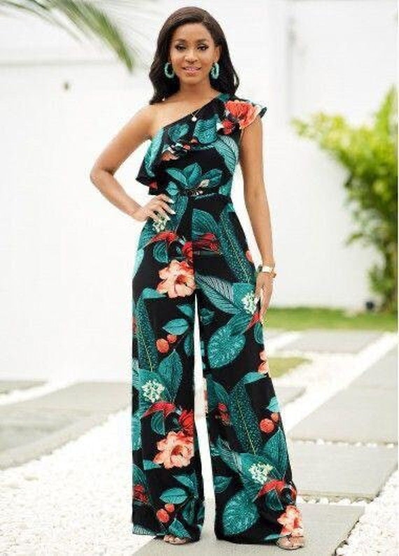 One Shoulder Floral Jumpsuit, Wide Leg Jumpsuit, Formal Dinner Jumpsuit,  Wedding Reception Jumpsuit, Photoshoot Jumpsuit -  Canada