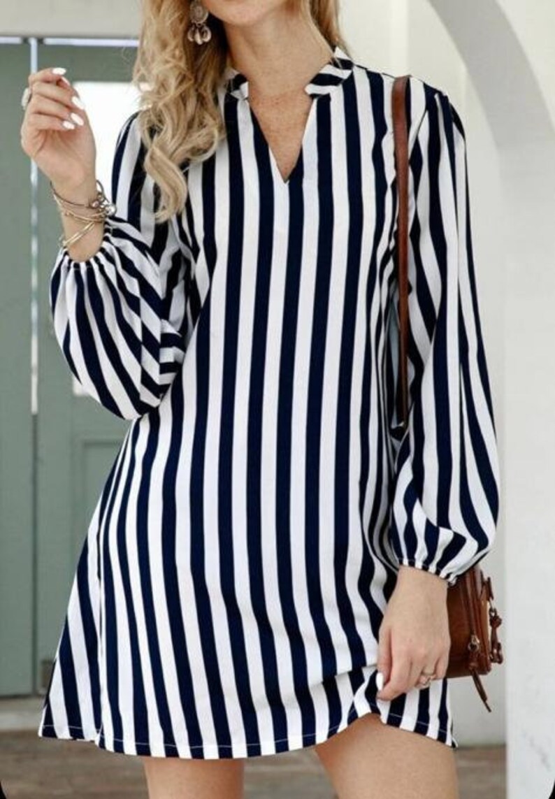 Black and White Striped Dress, Black & White Short Dress Women, Striped ...