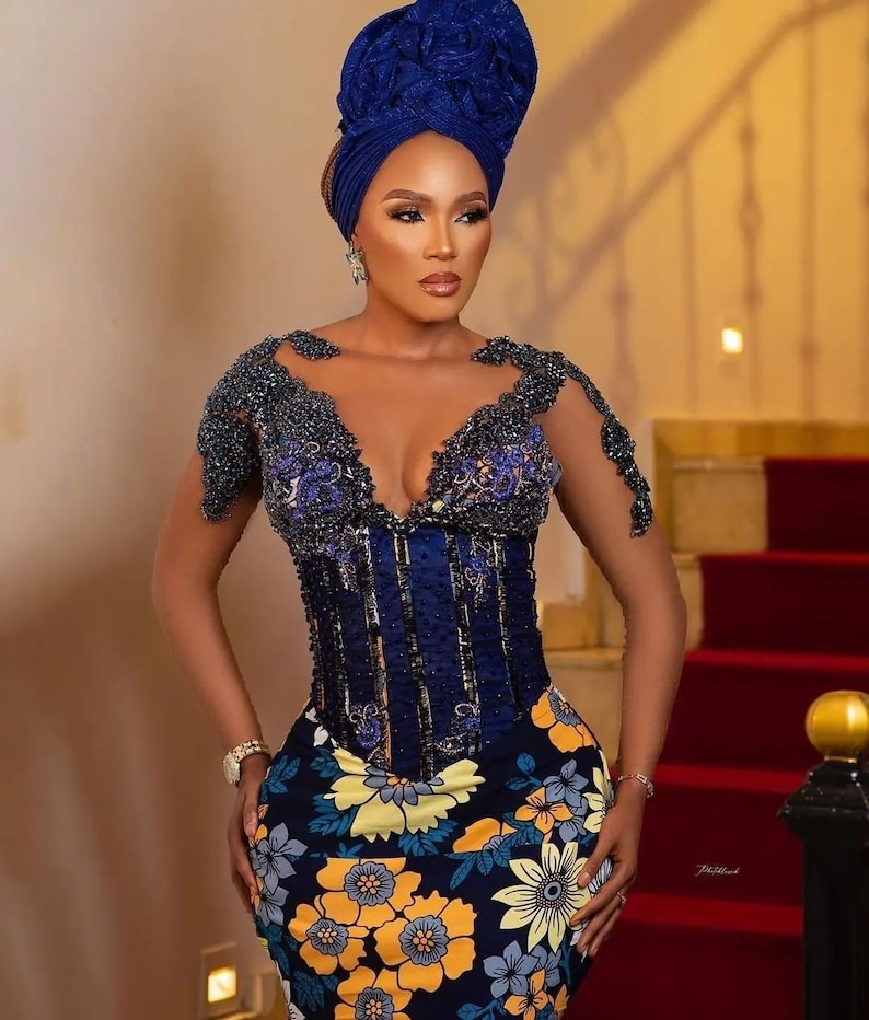 Ankara Corset Dress, African Print Wedding Reception Dress, Ankara