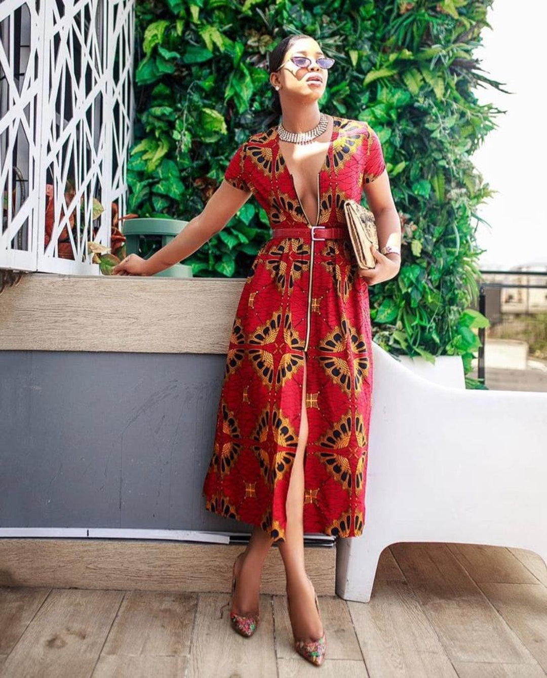 African Print Flare Midi Dress.