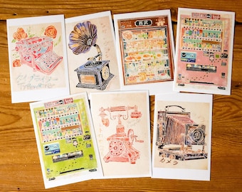 Retro Style Postcard with Original Artwork | Postcard set | Carte Postale | Vintage | Nostalgic | Art Print | Antique | Tokyo vibes | Japan