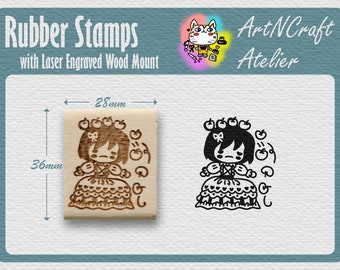 Rubber Stamp "Clumsy Girl" with Laser Engraved Maple Wood Mount