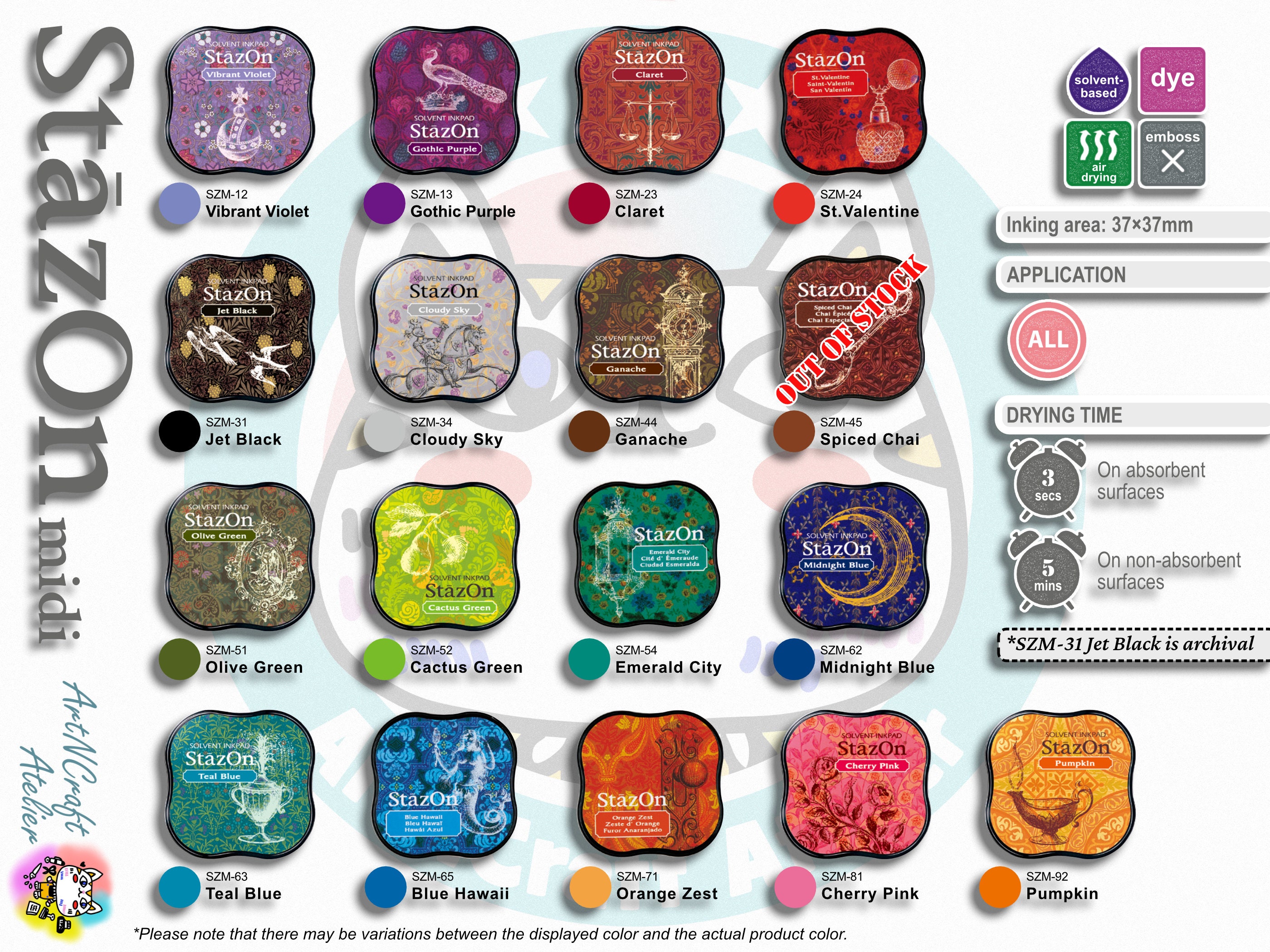 Stazon Midi – All-surface Ink Pads by Tsukineko Japan | Quick-dry