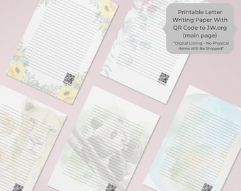 JW QR Codes - Jw Letter Writing Paper Designs – 5 Designs – Digital Instant Download - JW Printables – Jw Stationery - 8.5” x 11” & A4