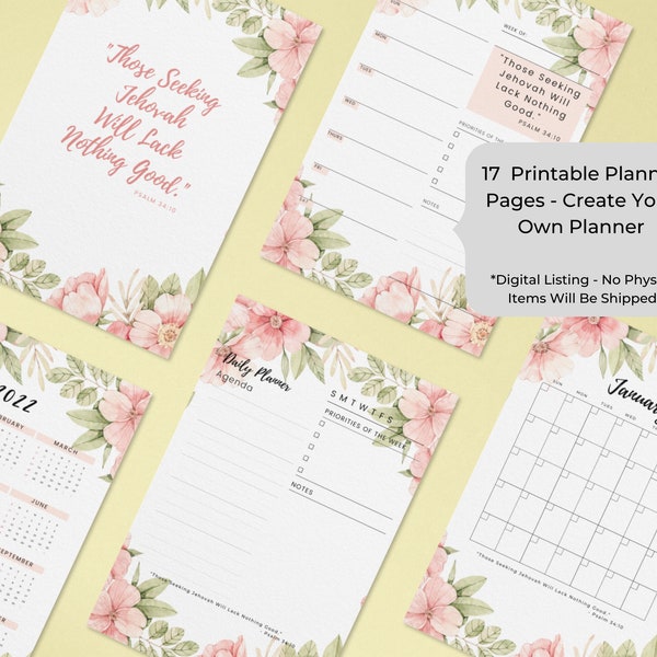 JW Planner -  JW Printables – JW Organizer - Jw Year Text 2022 - Those Seeking Jehovah Will Lack Nothing Good - 6" x 9" and 5.5 x 8.5"