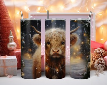 Highland Cow Tumbler, Christmas Cow Tumbler, Cow Tumbler, 20oz Christmas Highland Cow, Travel Mug, Iced Coffee Cup, Christmas Gift for her