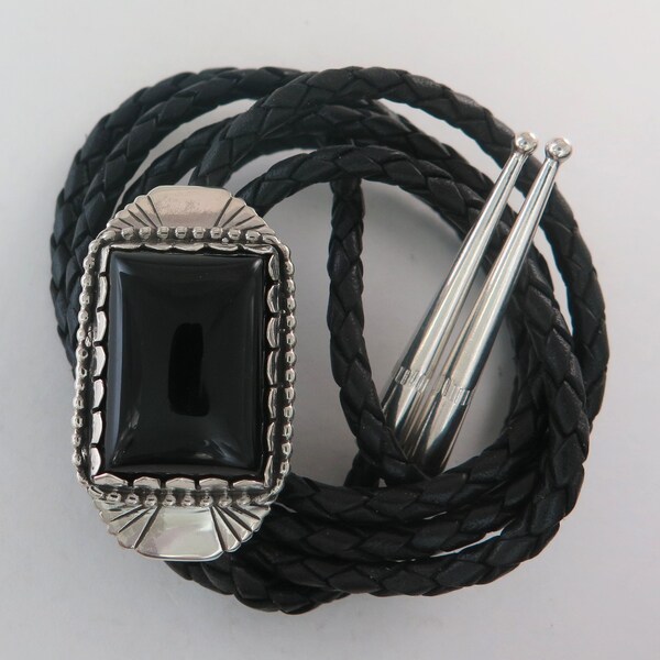 Quality Sterling Silver Black Onyx Elegant Southwestern Bolo Tie