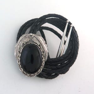 High Quality Sterling Silver Black Onyx Southwestern Ornate Bolo Tie