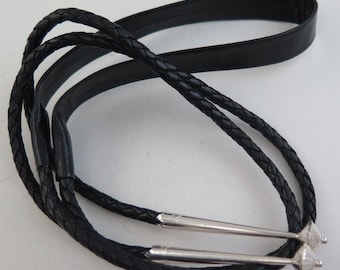 Comfort Black Leather Flat Neck 6 Ply Bolo Tie Cord & Large Sterling Silver Tips