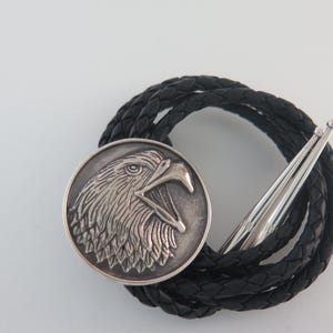 Unique Round Solid Sterling Silver Relief EAGLE Western Bolo Tie