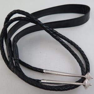 Comfort Black Leather Flat Neck 6 Ply Bolo Tie Cord & Large Sterling Silver Tips