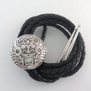 Unique Round Solid Sterling Silver Relief DRAGON Southwestern Bolo Tie