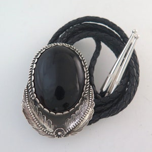 Stunning Large Sterling Silver Black Onyx Southwestern Quality Bolo Tie