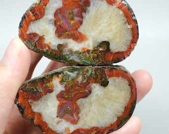 Red Fox Agate Pair with Citrine Heart | Polished Banded Agate Gemstone