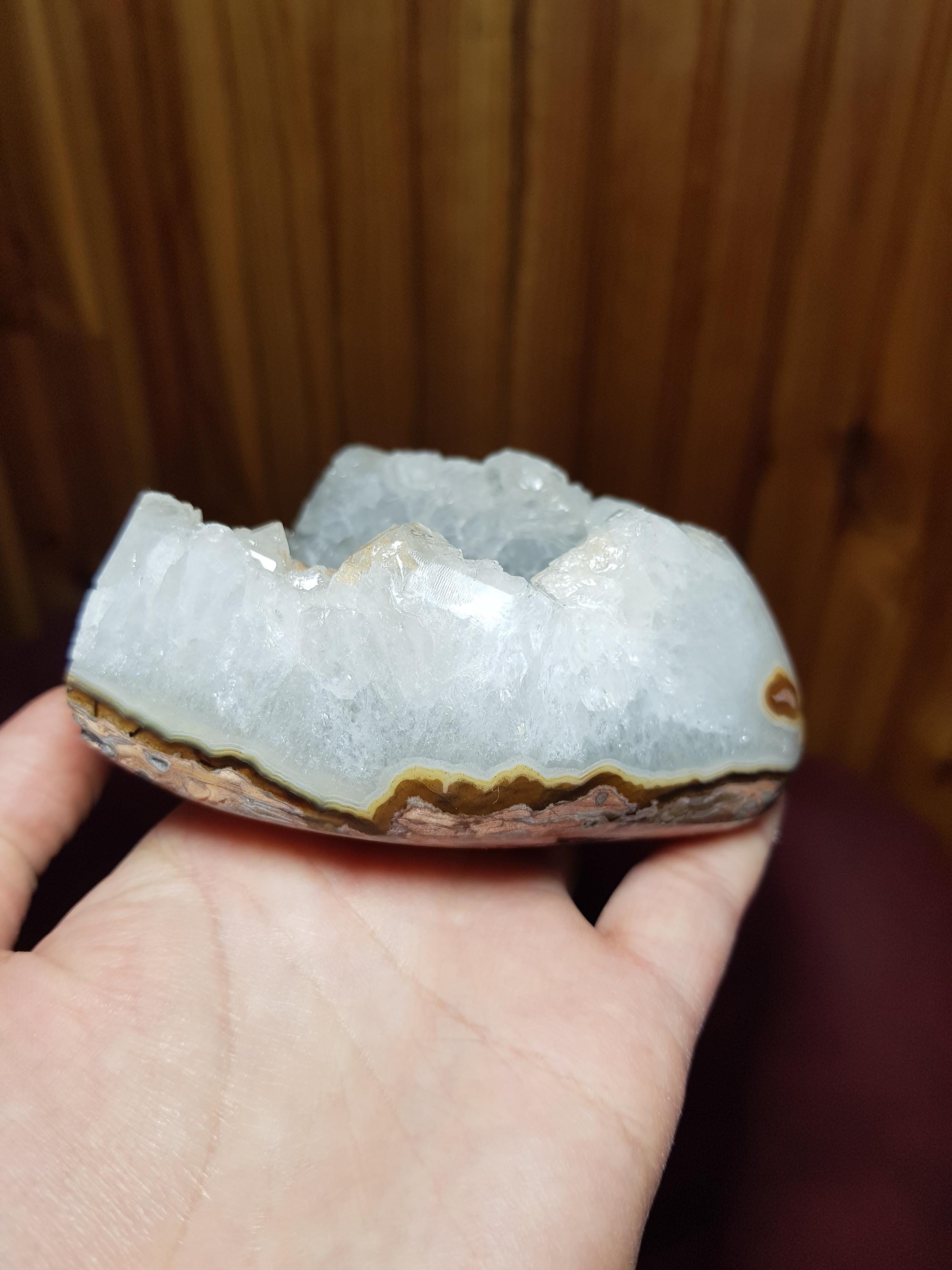 Petrified Wood with Druzy Geode and Colorful Bands, Turkey Sourced, Opalized Petrified Wood, Free Form, Collectable Agatized Wood