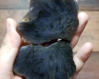 Par de ágatas negras naturales en forma de varilla - Láminas pulidas - Azul oscuro, negro y gris