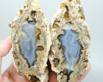 Blue Lace Black Sea Agate Pair, Sky Blue and Lavender Bands
