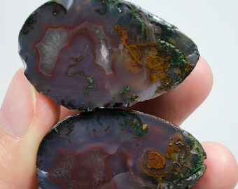 Red and Lavender Blue Banded Black Sea, Forest Green and Mustard Yellow Moss Chalcedony
