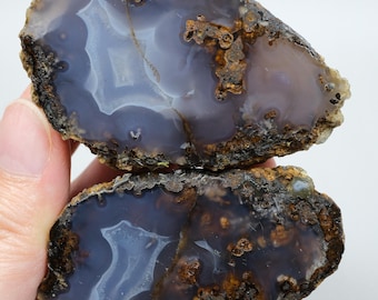 Translucent Lavender Blue Chalcedony, Bronze Brown Floating Moss Black Sea Agate