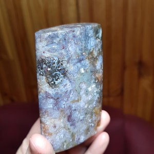 Scenic Purple Moss Agate with White and Black Stick Patterns and Golden Druzy – Polished Gemstone Freeform